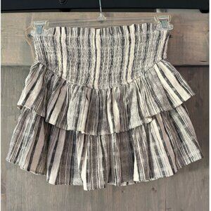 Vestique Tiered Ruffle Mini Skirt Skort Smocked Waist Striped Women's Size Small